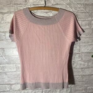 HAIERMANSI Pink and Gray Trim Short Sleeve‎ Sweater Kids XL NWT